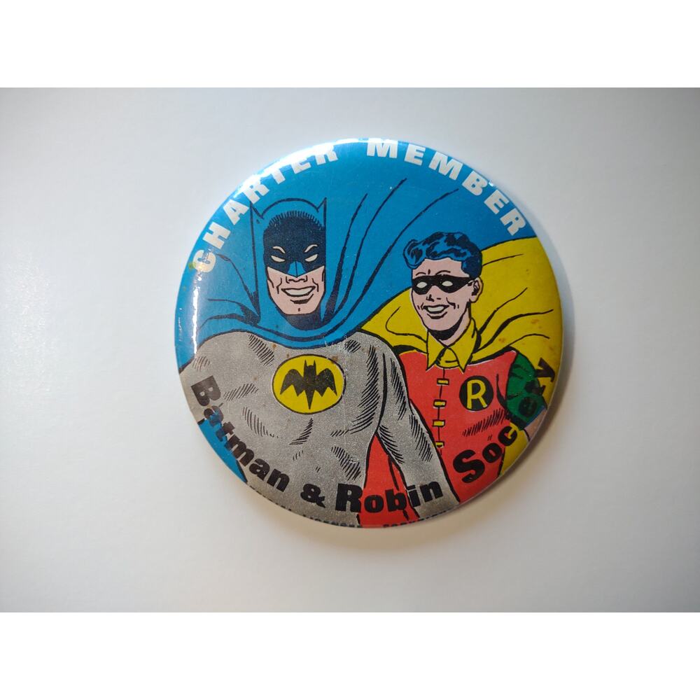 Batman & Robin Pinback Button Badge 66 Vintage Charter Member Society 1966 Bat